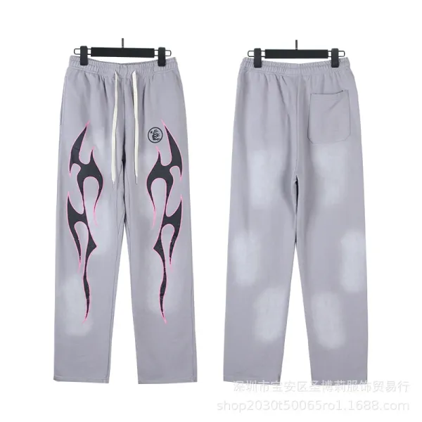 Design Flame Print Sweatpants Gray - 1