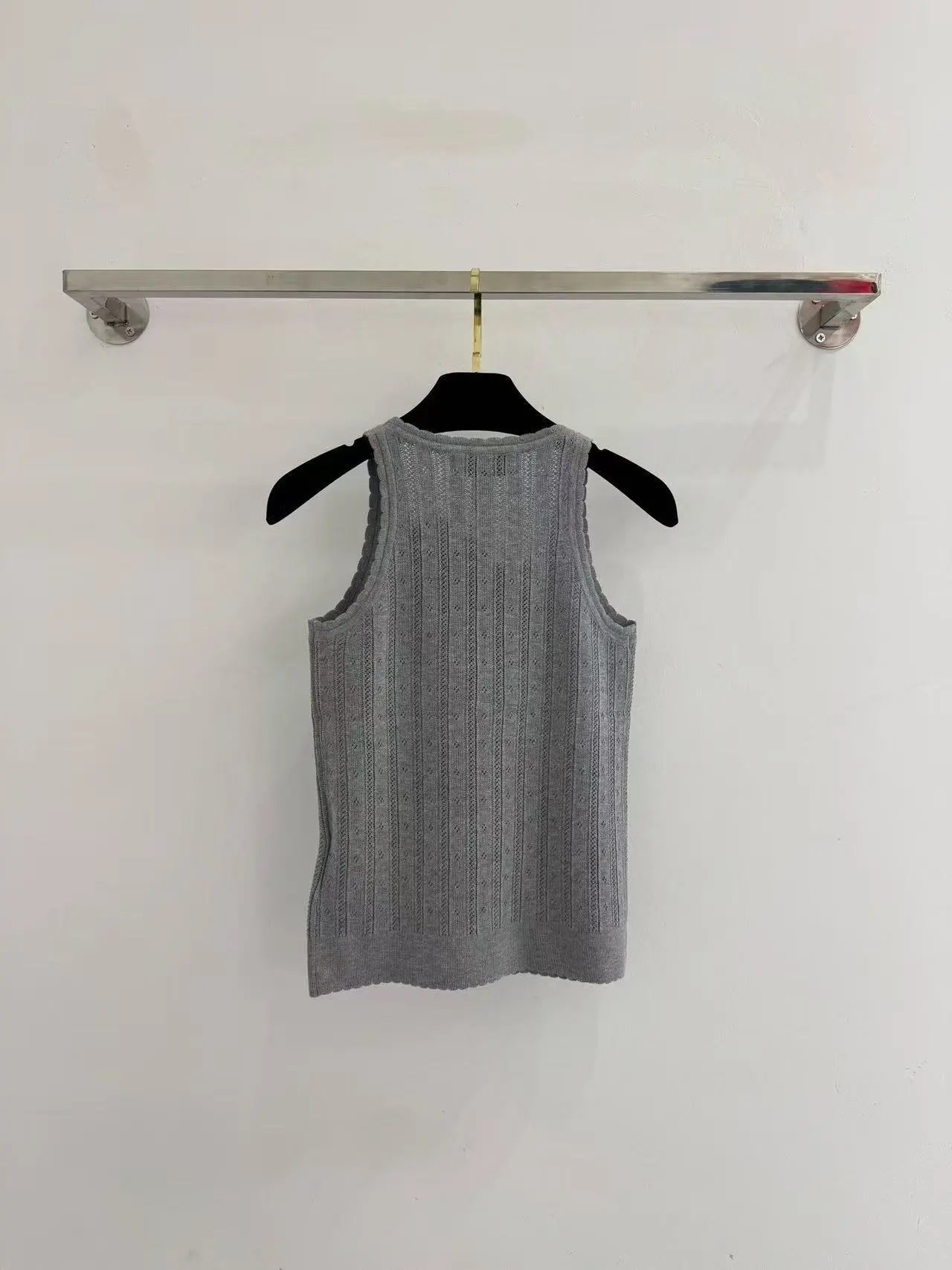 Chanel Knit Vest Top in White and Gray - 5