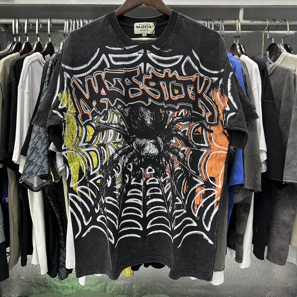 Design Majestik Spider Web Graphic T-Shirt Black T-Shirts - 5