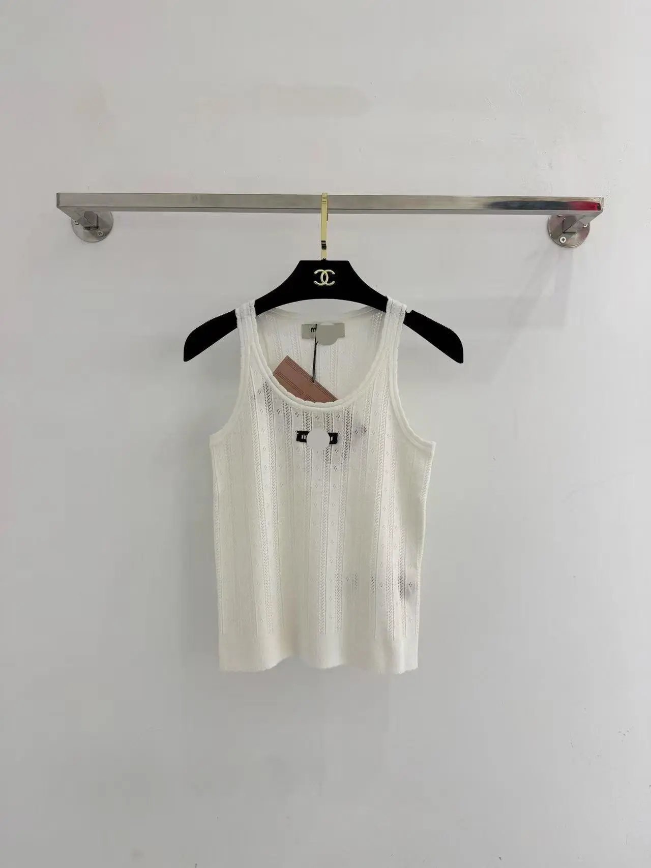 Chanel Knit Vest Top in White and Gray - 6