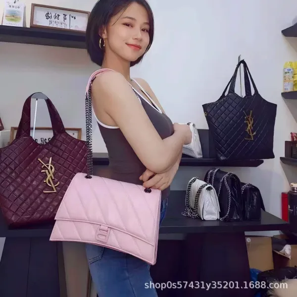 Balenciaga Hourglass Mini Quilted Chain Shoulder Bag in White, Black, and Pink - 22