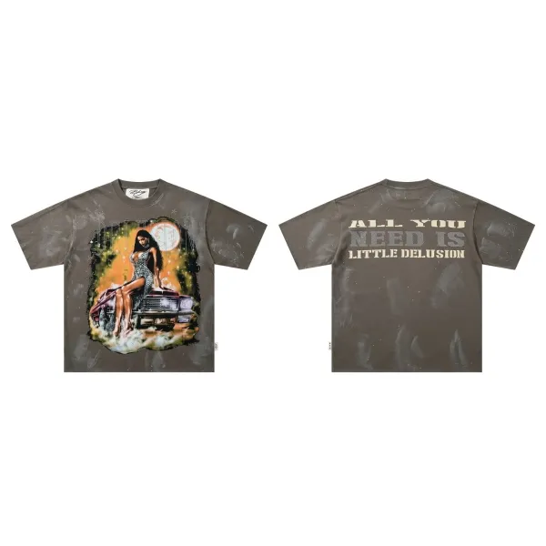 Design 'All You Need Is Little Delusion' Graphic Print T-Shirt Olive - 1
