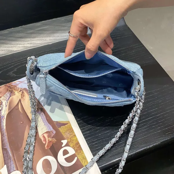 Chanel Mini Quilted Denim Chain Bag Light Blue Shoulder Bags - 9