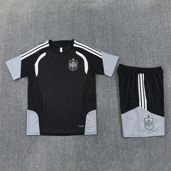 Adidas Spain National Team Training Kit Black / Gray Jersey and Shorts Sets - 1