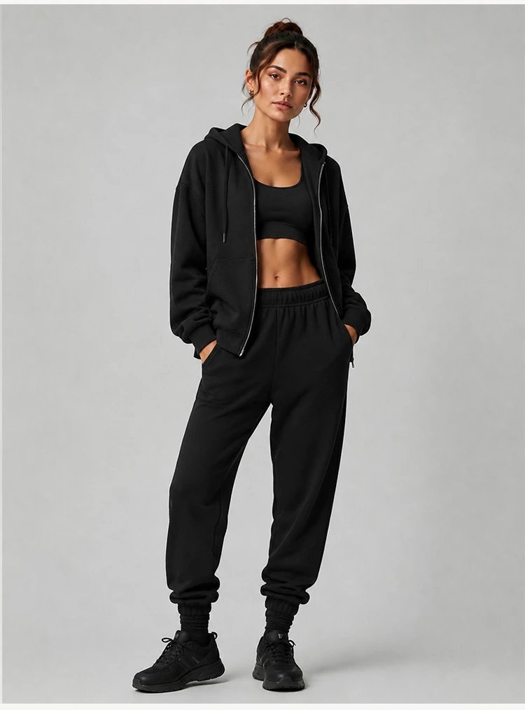 Design Black Oversized Zip-Up Hoodie with Kangaroo Pocket Hoodie - 15