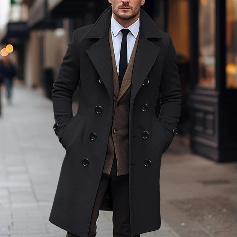 Design Double-Breasted Wool Blend Coat Black Outerwear.coat