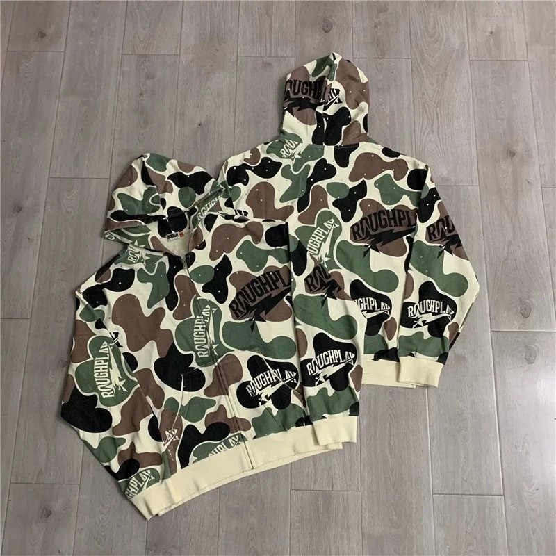 Design Rough Play Camo Print Zip-Up Hoodie Multicolor Hoodie - 2