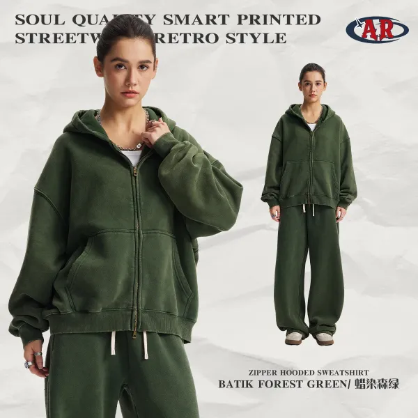 Design AR Zipper Hooded Sweatshirt Batik Forest Green Hoodie - 1