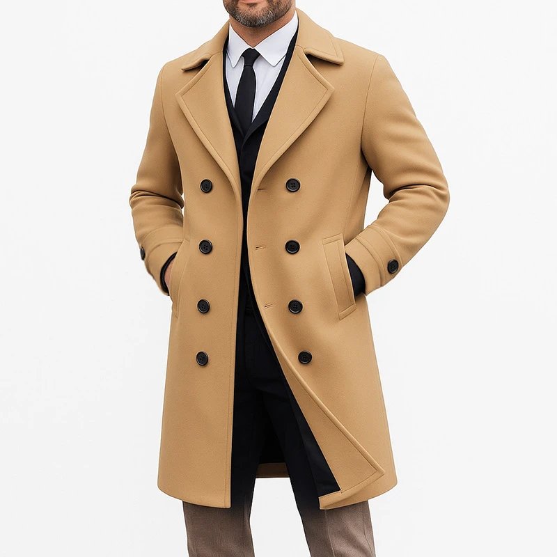 Design Double-Breasted Wool Blend Trench Coat Beige Outerwear