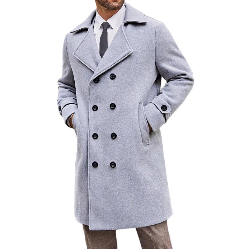 Design Double-Breasted Wool Blend Coat Light Gray Outerwear.coat