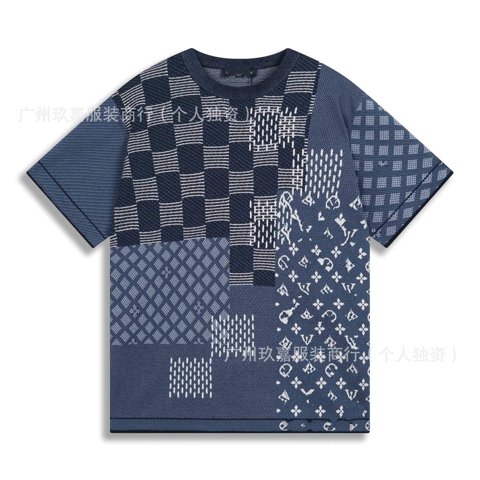 01驴家棋盘格拼接针织短袖