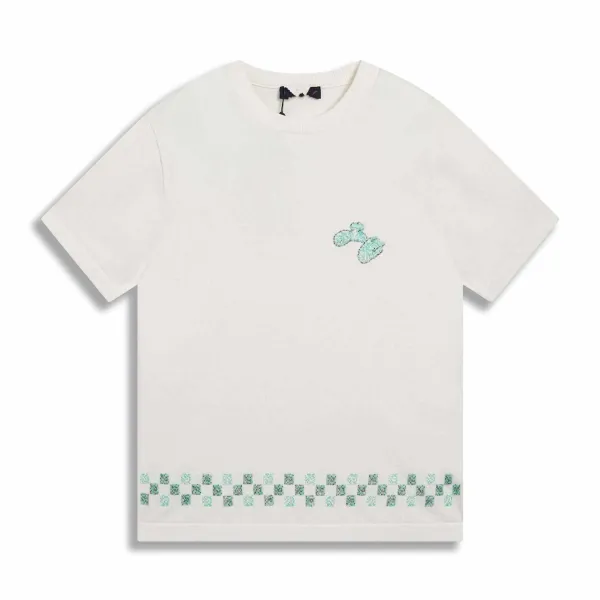 Design Embroidered Checkerboard T-Shirt White - 1
