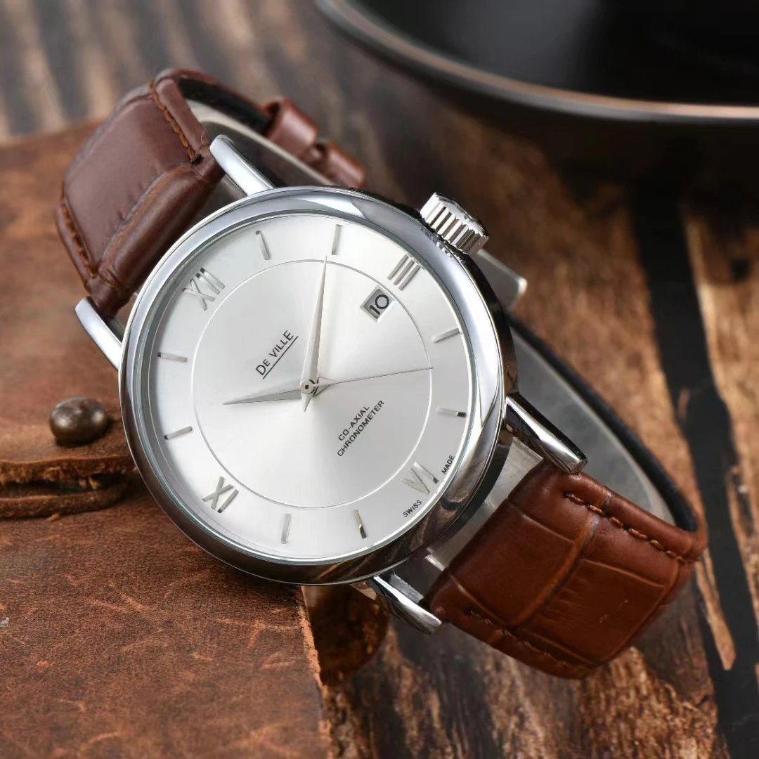 Design De Ville Chronometer Black Dial Rose Gold Case Leather Strap Watch Watches - 4