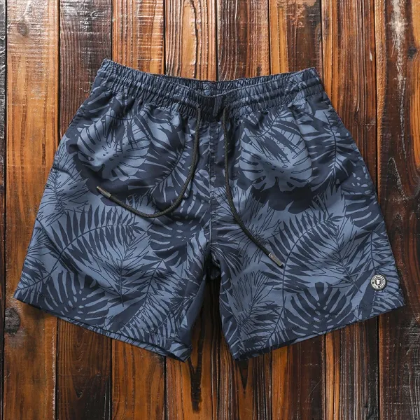 Design Tropical Leaf Print Swim Shorts Navy - 1