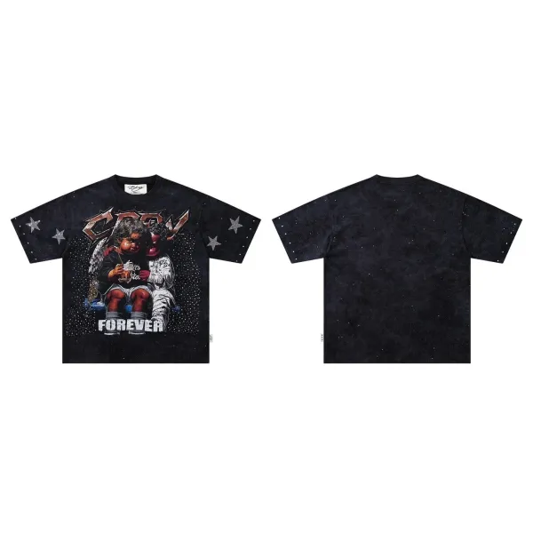 Design 'Forever' Graphic Tee Black Space Print T-Shirt - 1