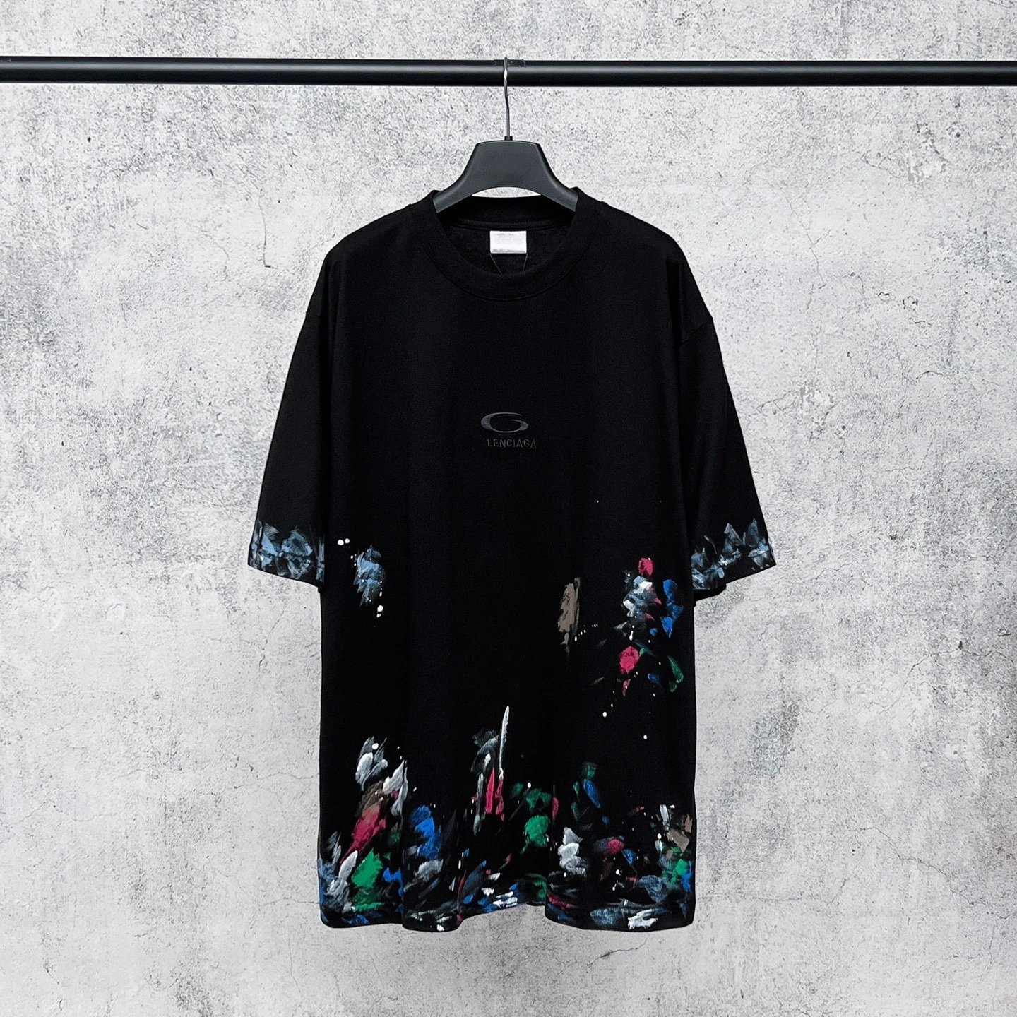 Design Lenciaga Paint Splatter Black Oversized T-Shirt Tops.t Shirts - 3