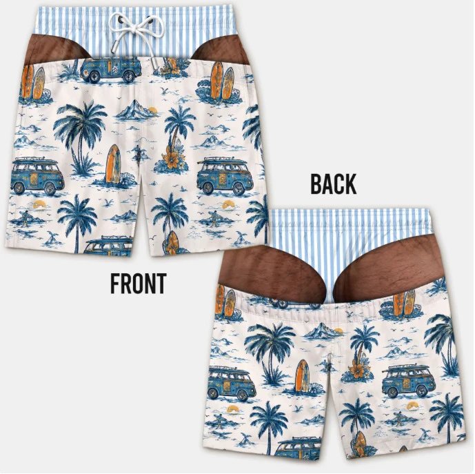 Design Vintage Surf Van Print Swim Trunks Swimwear