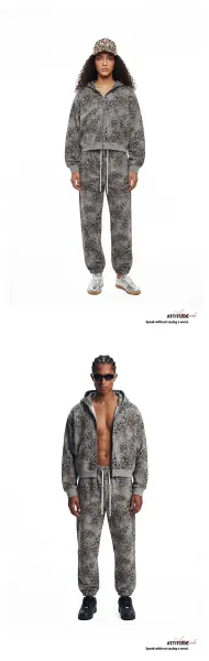 Design Leopard Print Heavyweight Fleece Zip-Up Hoodie and Sweatpants Set - 19
