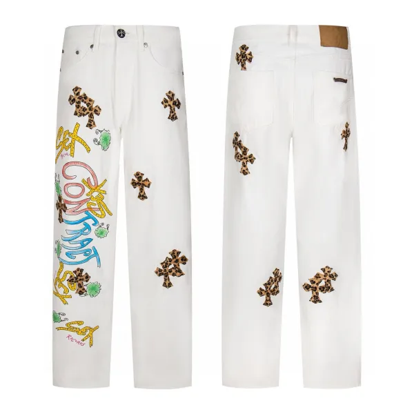 Chrome Hearts White Cross-Embroidered Straight-Leg Jeans - 9