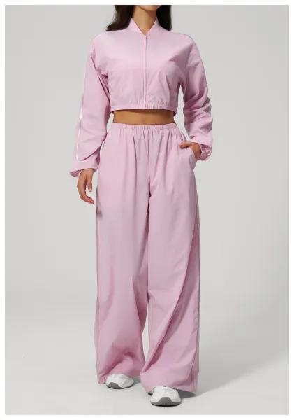Design Cropped Zip-Up Jacket and Wide-Leg Pants Set in Pale Lime - 19
