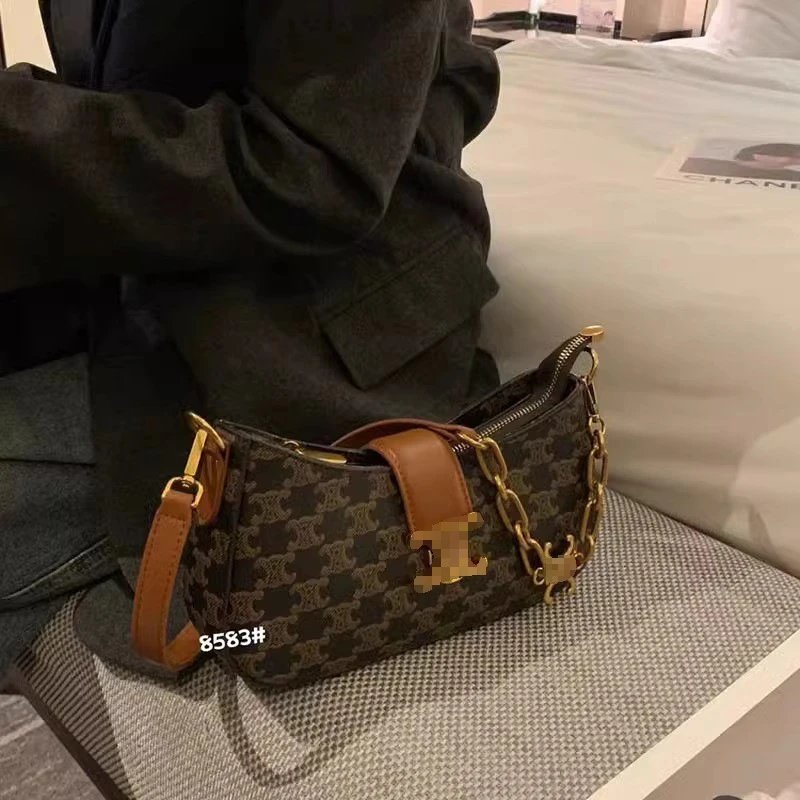 Celine Triomphe Chain Mini Bag Brown Monogram Shoulder Bag