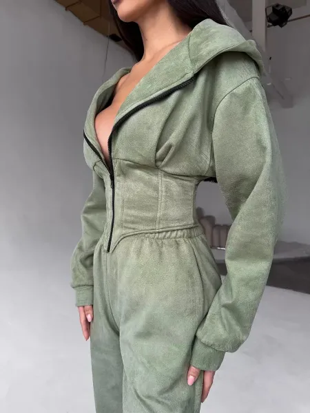 Design Pink Zip-Front Hooded Jumpsuit Sets - 11