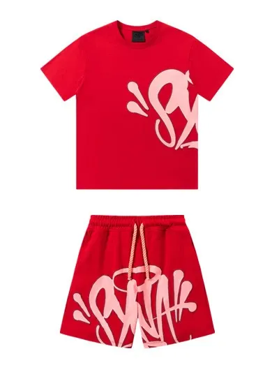 Design Graffiti Print Red T-Shirt and Shorts Set - 1