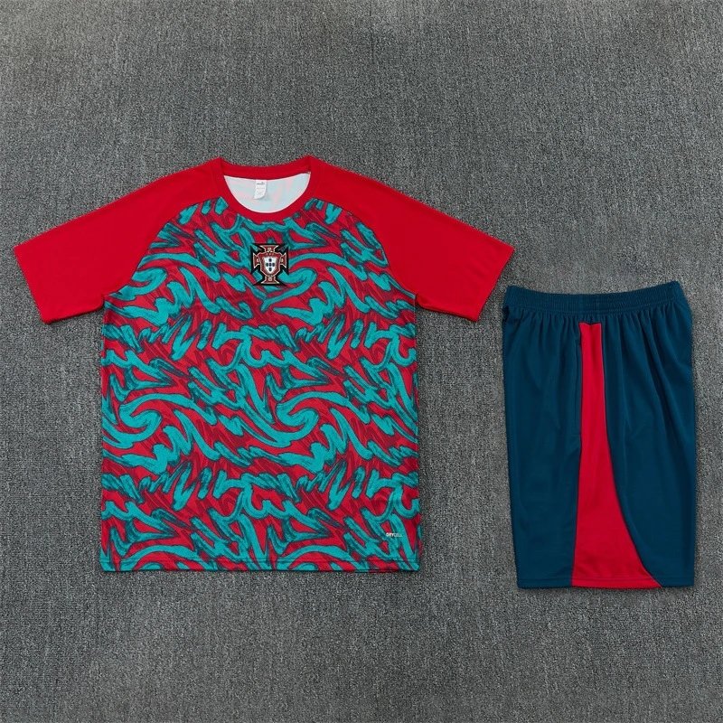 Portugal National Team Training Jersey and Shorts Set Red Turquoise Navy