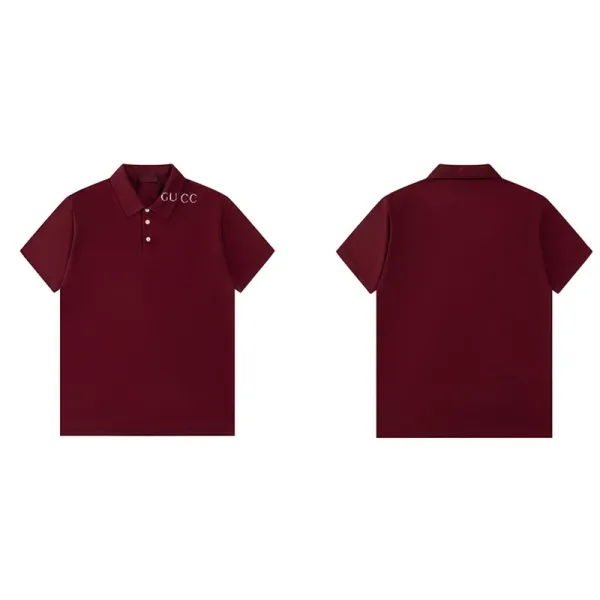 Gucci Embroidered Logo Polo Burgundy Polo Shirt - 1