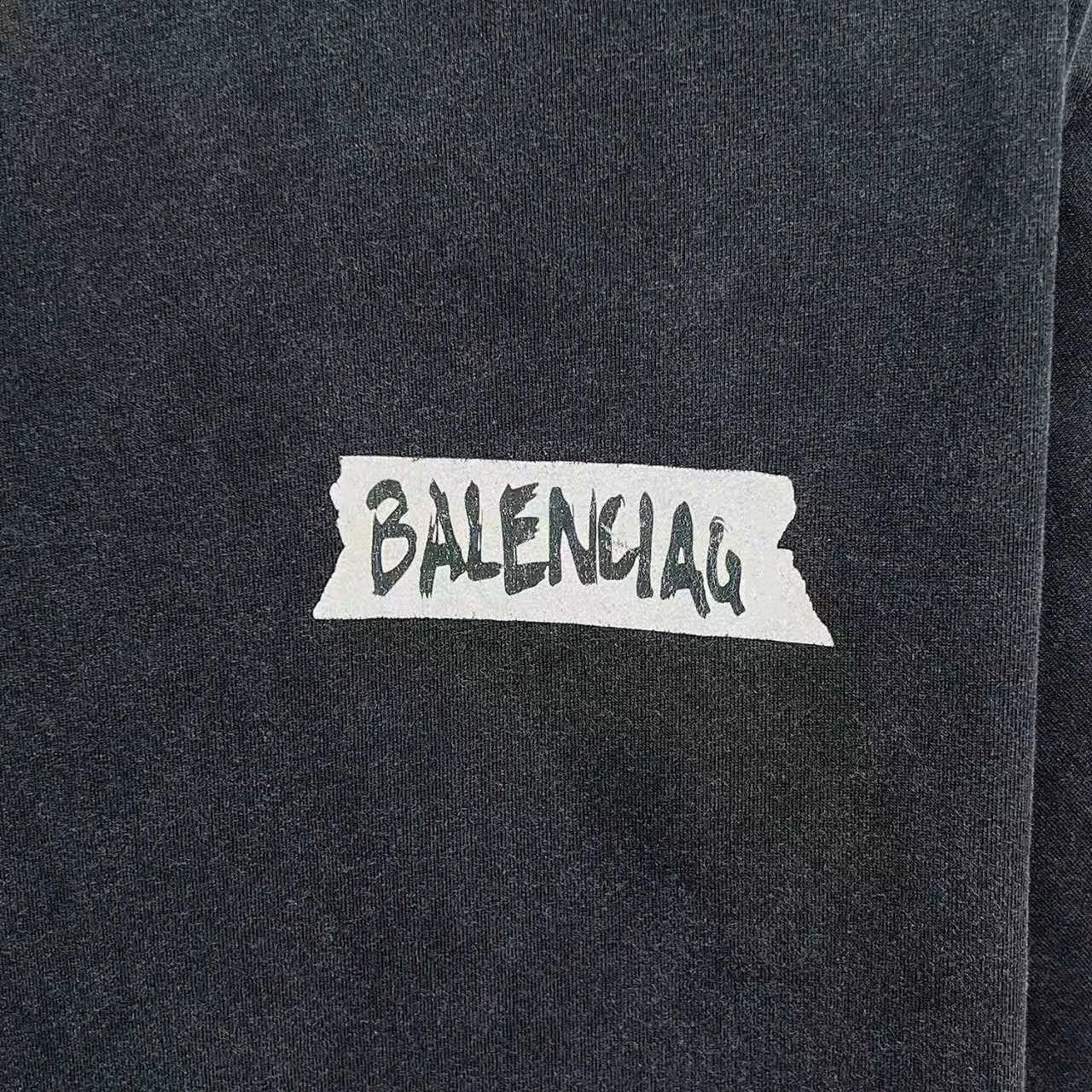 Balenciaga Logo Patch Acid Wash Black T-Shirt - 8