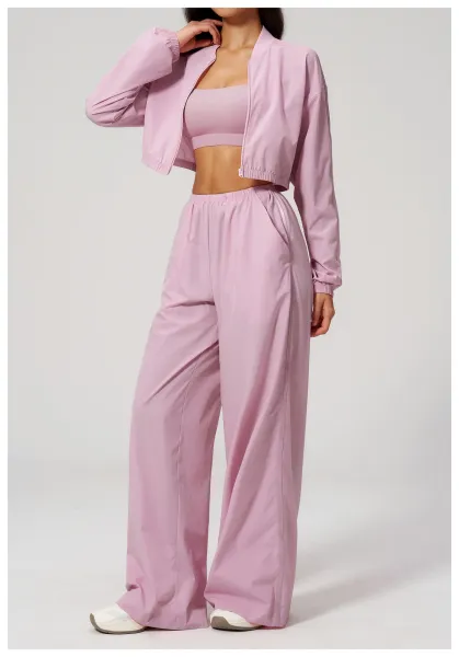 Design Cropped Zip-Up Jacket and Wide-Leg Pants Set in Pale Lime - 22
