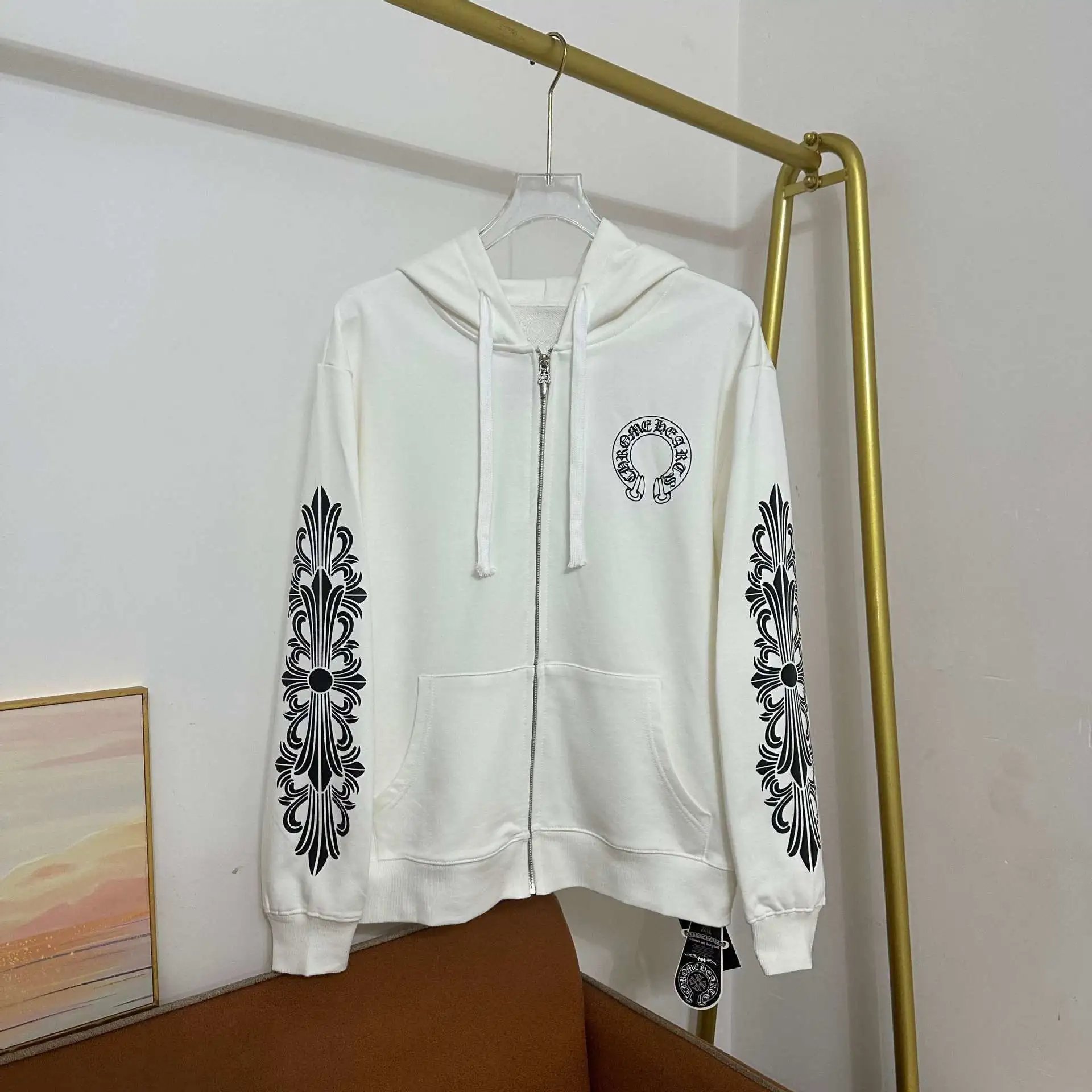 Chrome Hearts Horseshoe Print Zip-Up Hoodie White - 13