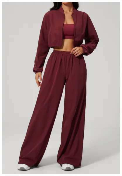 Design Cropped Zip-Up Jacket and Wide-Leg Pants Set in Pale Lime - 38