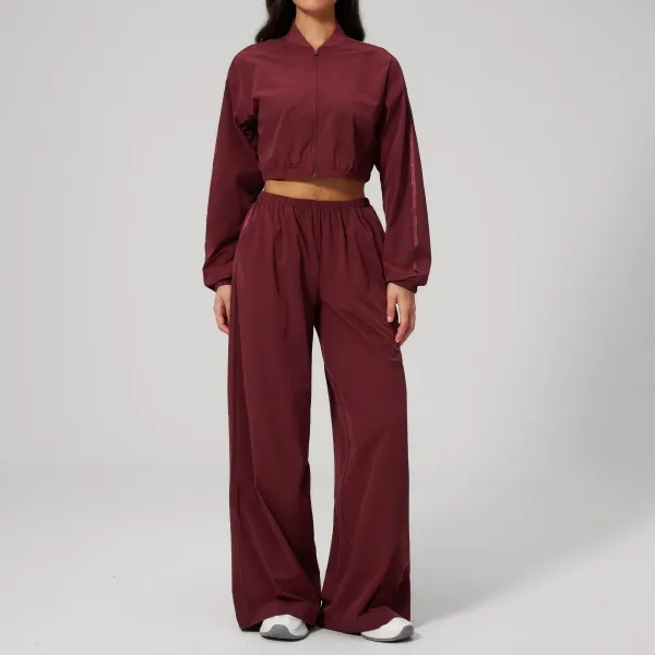 Design Cropped Track Jacket and Wide-Leg Pants Set Burgundy - 1