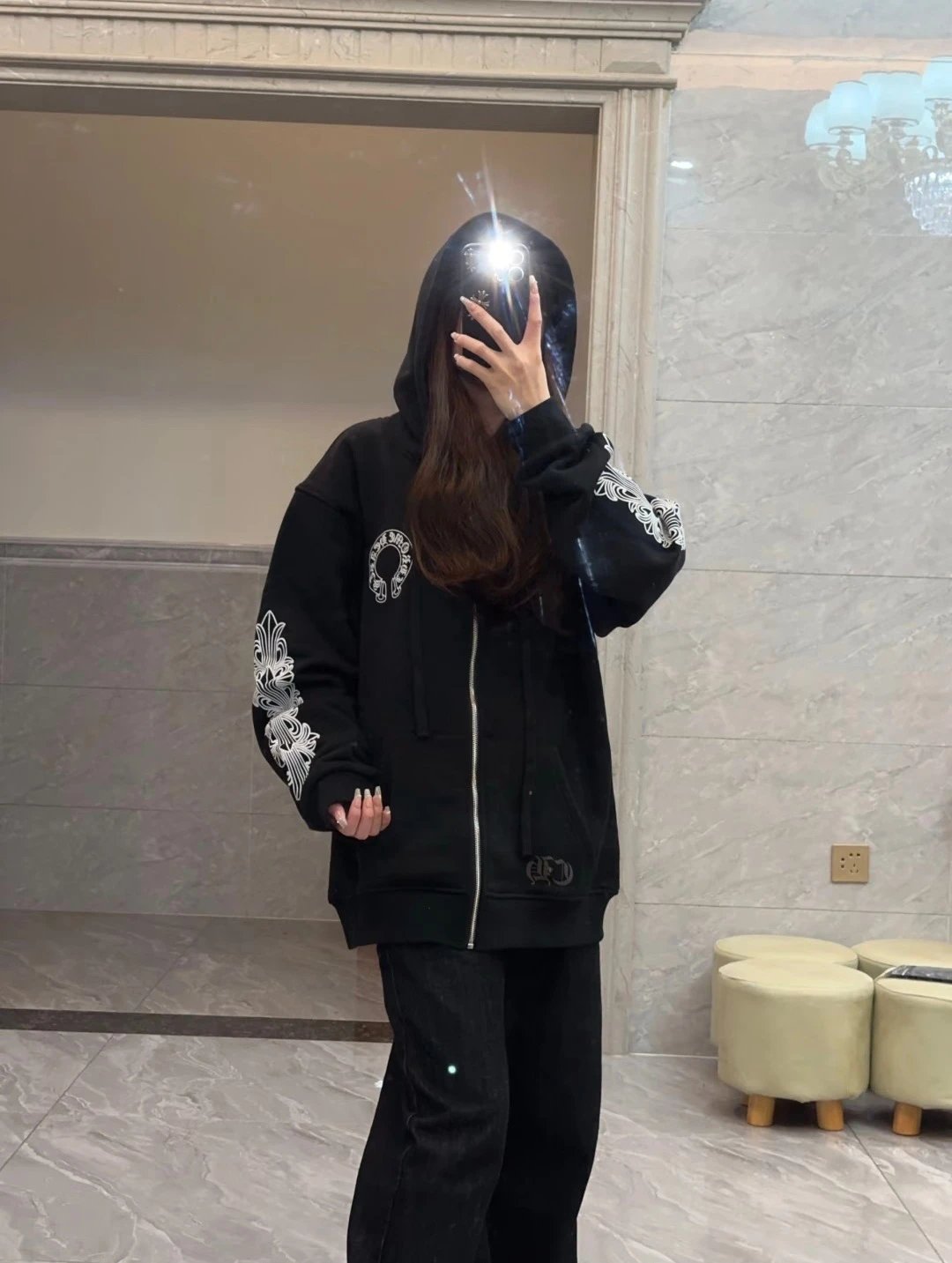 Chrome Hearts Horseshoe Print Zip-Up Hoodie White - 21