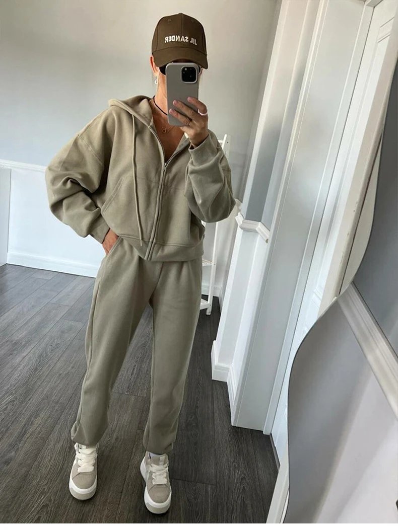 Design Zip-Up Hoodie and Sweatpants Set Gray - 14