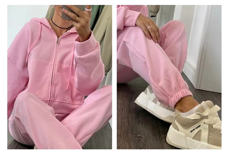 Design Zip-Up Hoodie and Sweatpants Set Gray - 6