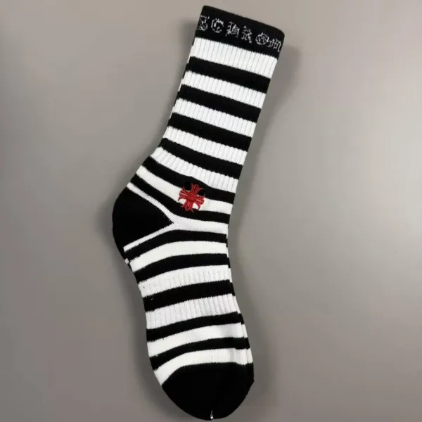 Chrome Hearts Striped Crew Socks Black White Red - 1