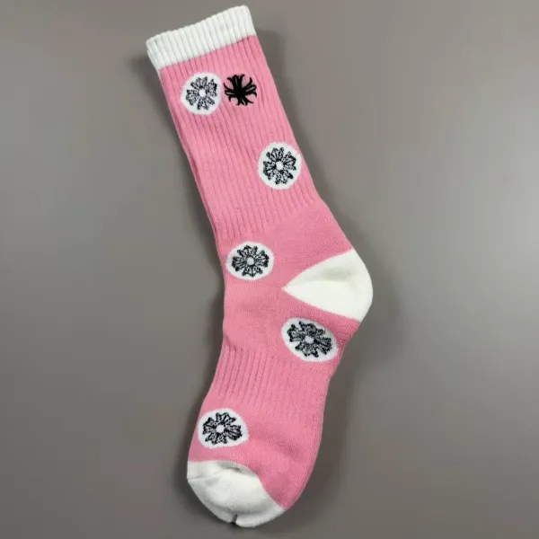 Design Floral Print Pink Crew Socks - 1