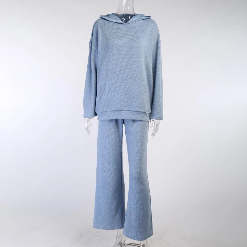 Design Ribbed Cropped Hoodie and Drawstring Pants Set Beige - 5