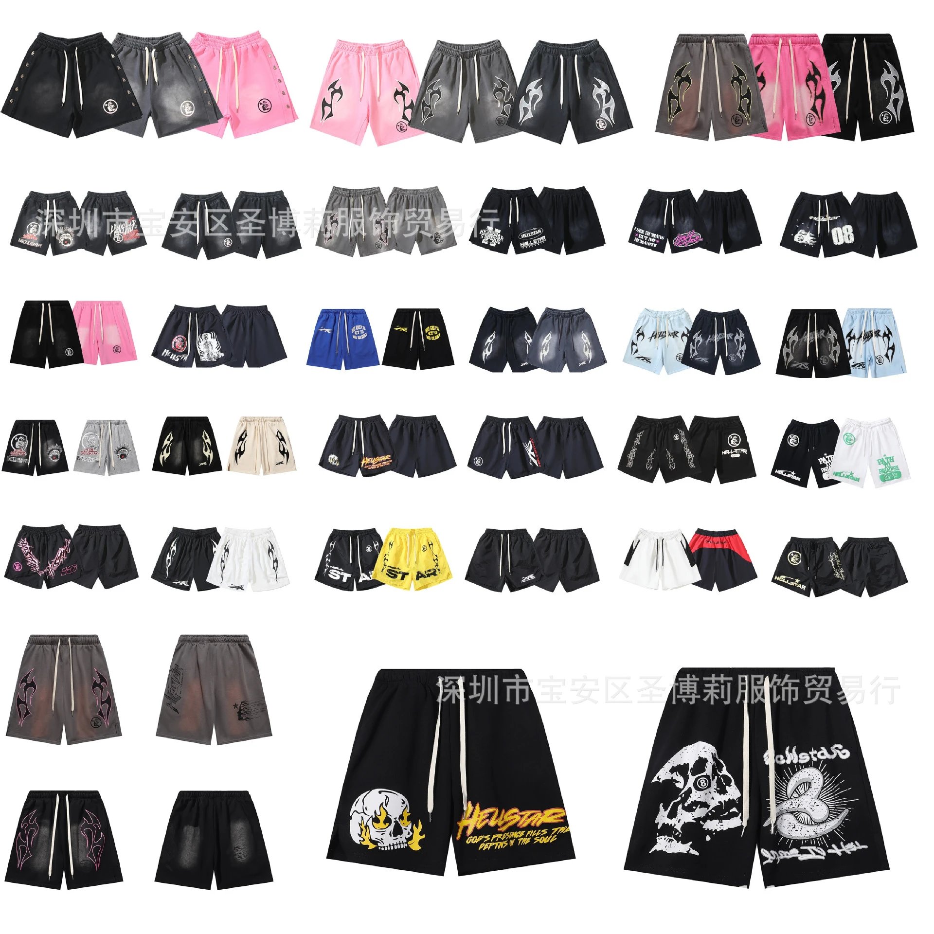 Hellstar Skull Flame Graphic Shorts Black - 4