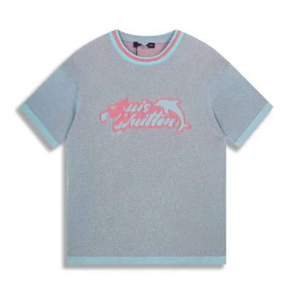 Louis Vuitton Dolphin Logo Knit T-Shirt Light Blue Pink - 1