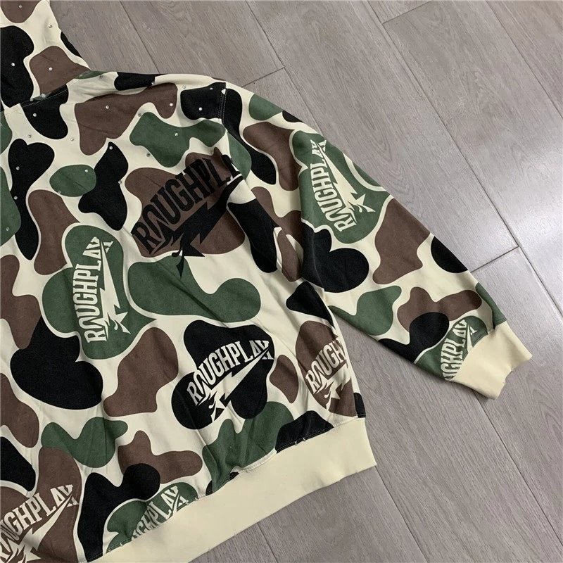 Design Rough Play Camo Print Zip-Up Hoodie Multicolor Hoodie - 7