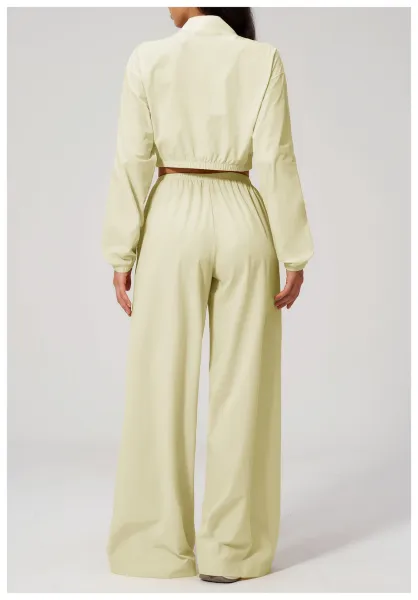Design Cropped Zip-Up Jacket and Wide-Leg Pants Set in Pale Lime - 32