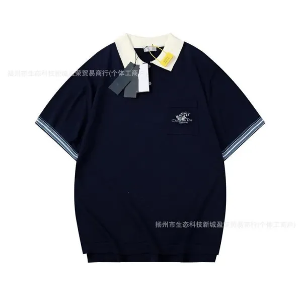 Design Striped Polo Navy Blue and Light Blue Short Sleeve Polo Tops.polo - 14