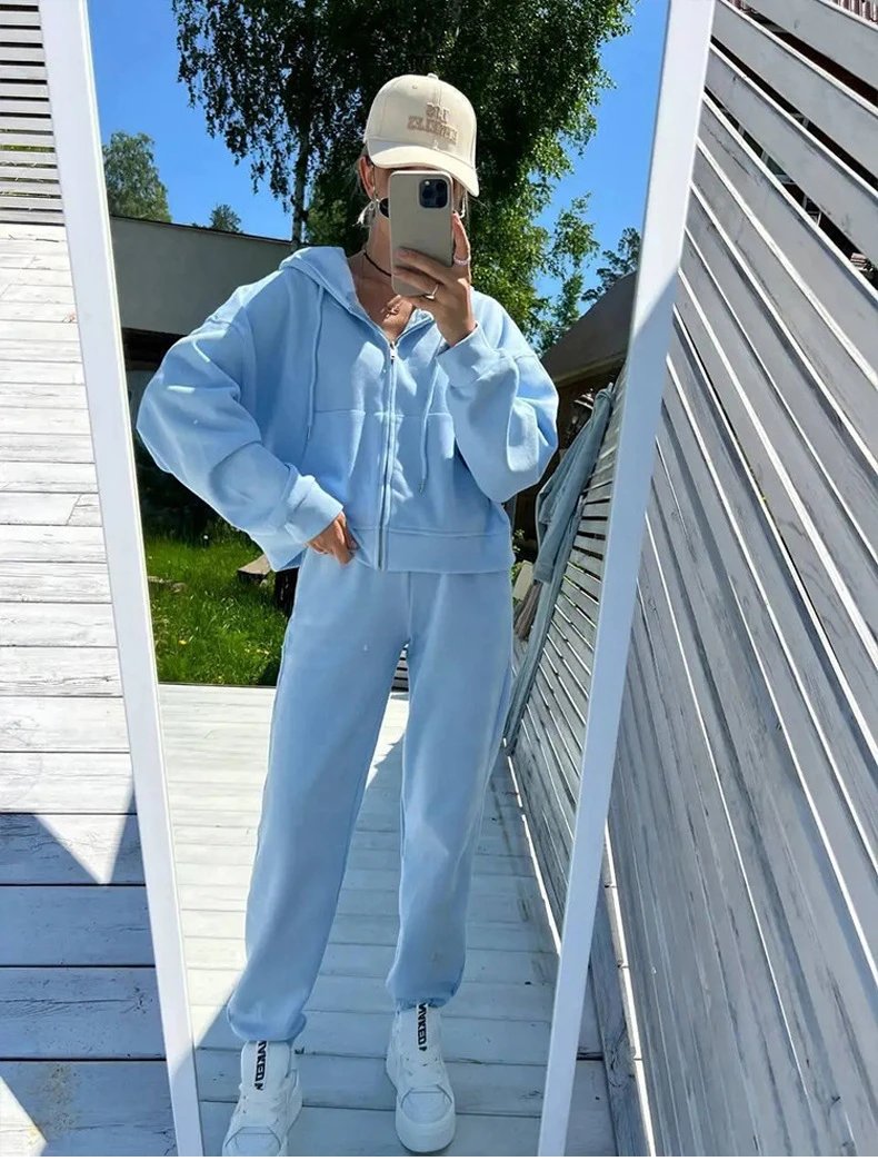 Design Zip-Up Hoodie and Sweatpants Set Gray - 17