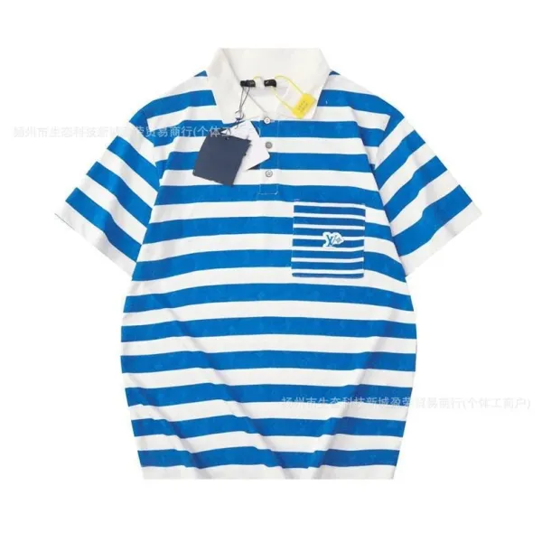 Design Striped Polo Navy Blue and Light Blue Short Sleeve Polo Tops.polo - 16
