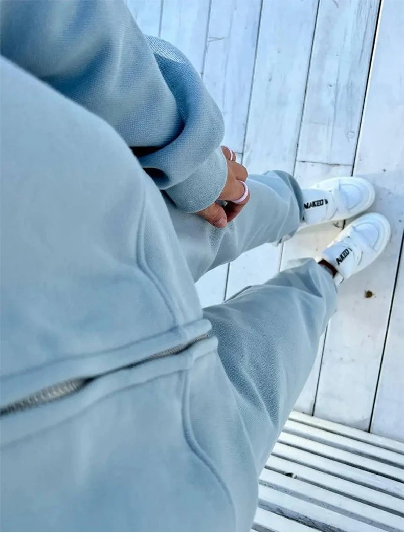 Design Zip-Up Hoodie and Sweatpants Set Gray - 18