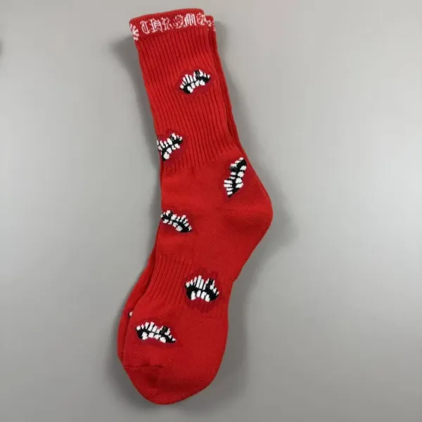 Design Lip Print Red Socks - 1