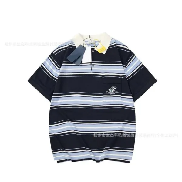 Design Striped Polo Navy Blue and Light Blue Short Sleeve Polo Tops.polo - 18